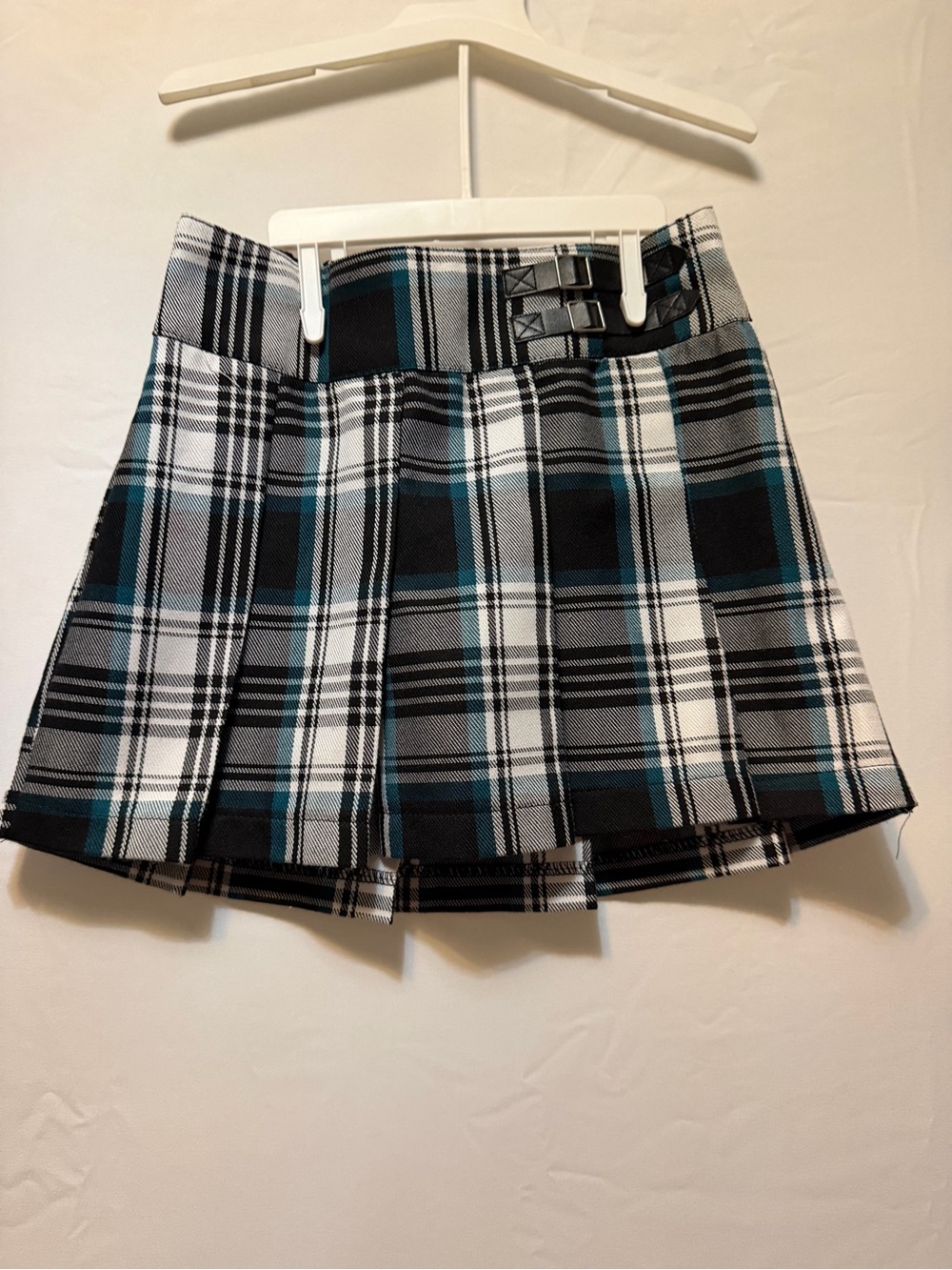 Justice Teal Black White Plaid Pleated Mini Skirt